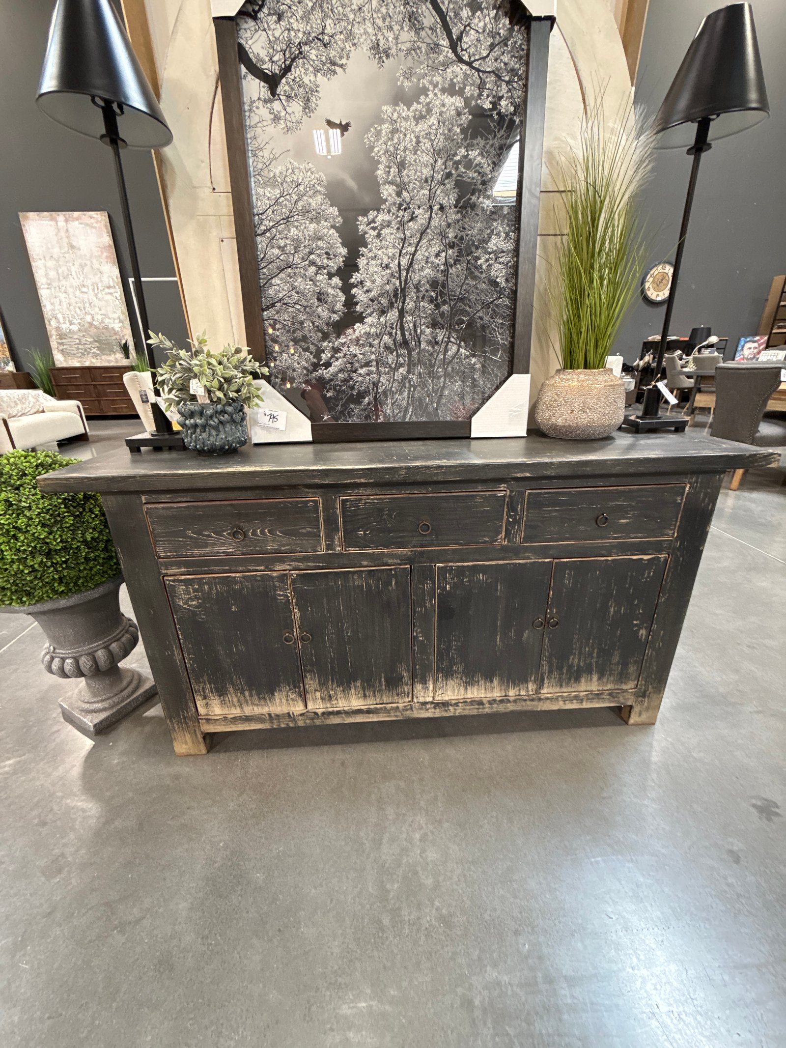 4 door 3 drawer distressed sideboard