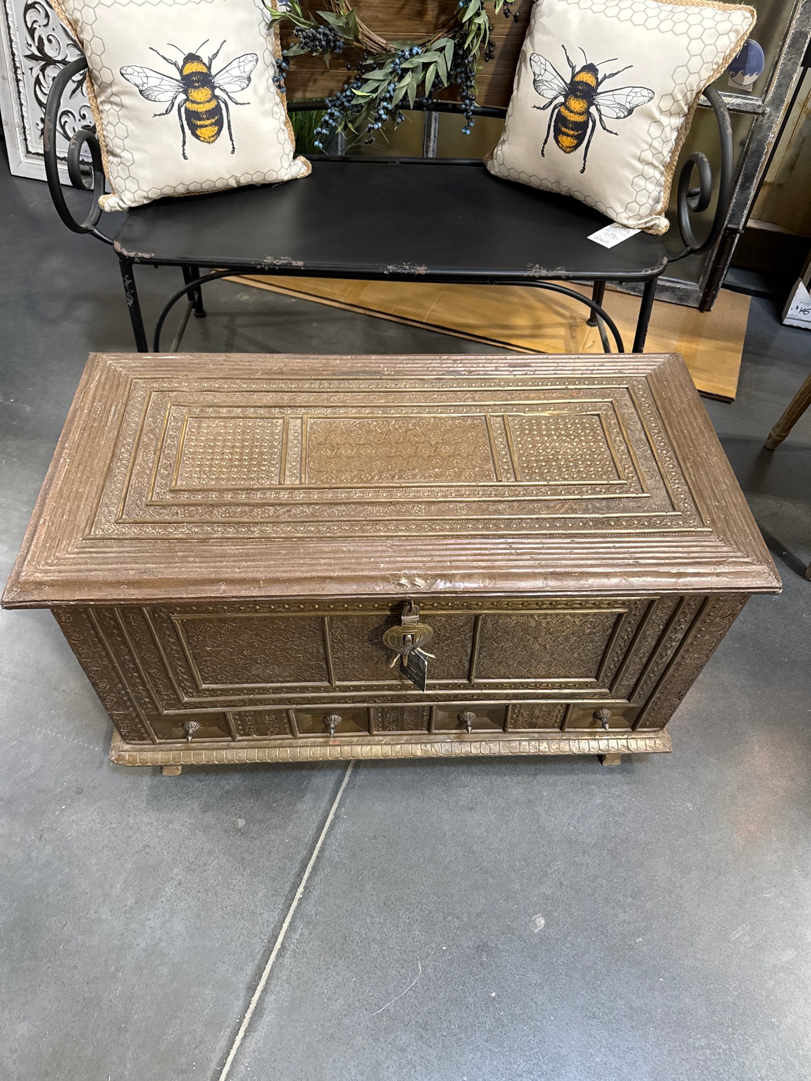 Brass ornate Indian chest