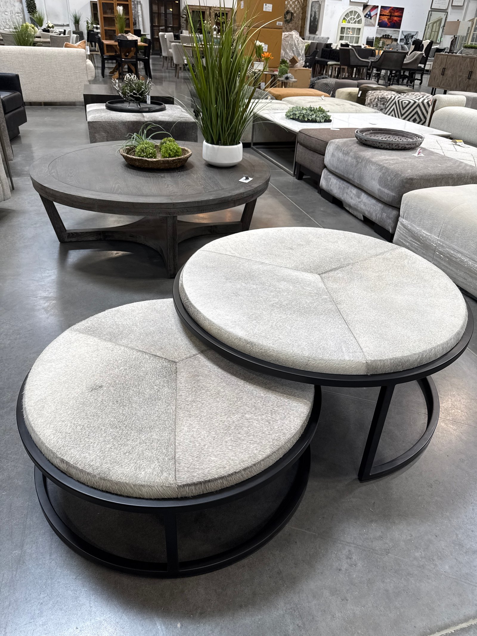 Nesting cowhide coffee tables