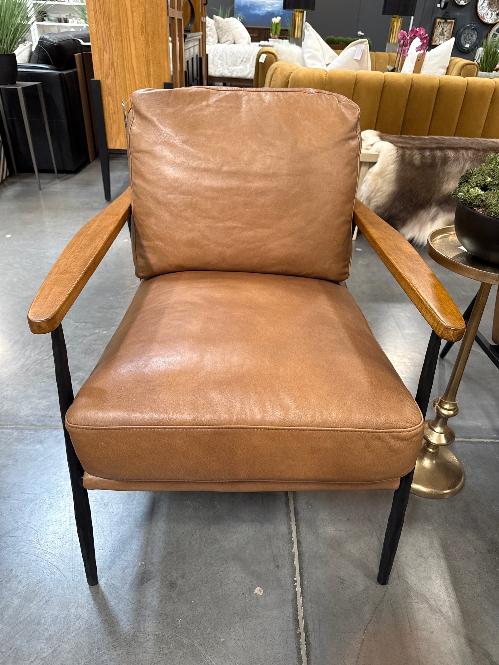 Leather and wood accent chair