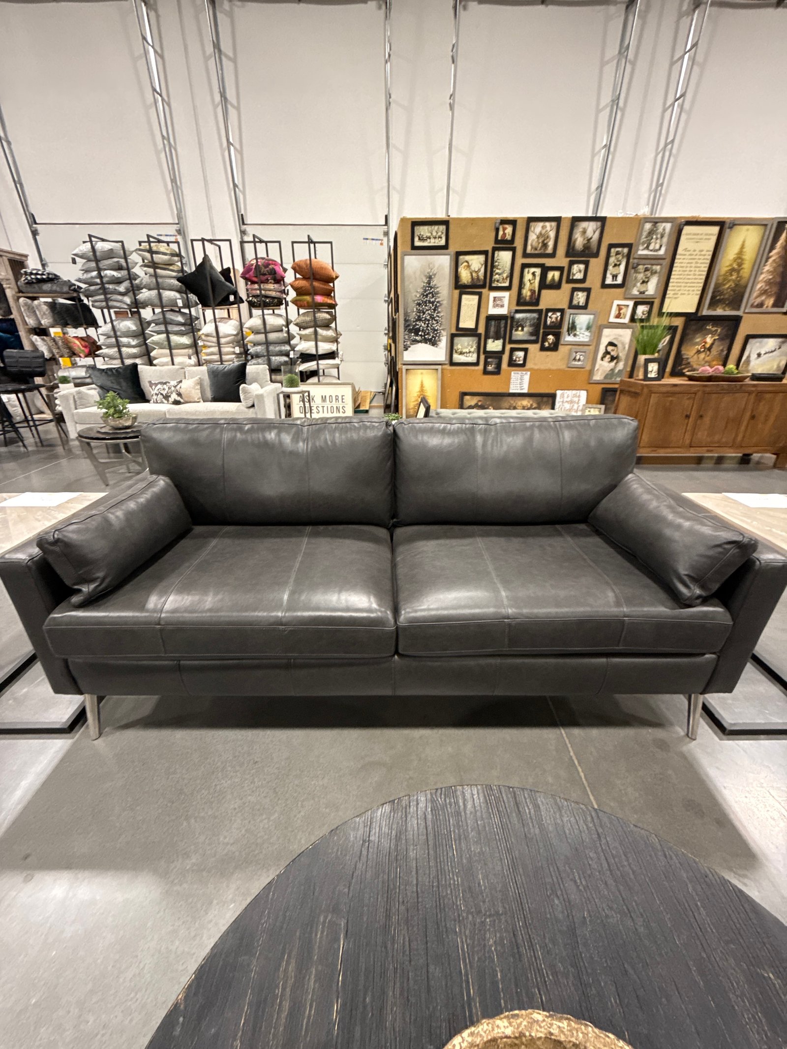 Charcoal leather sofa