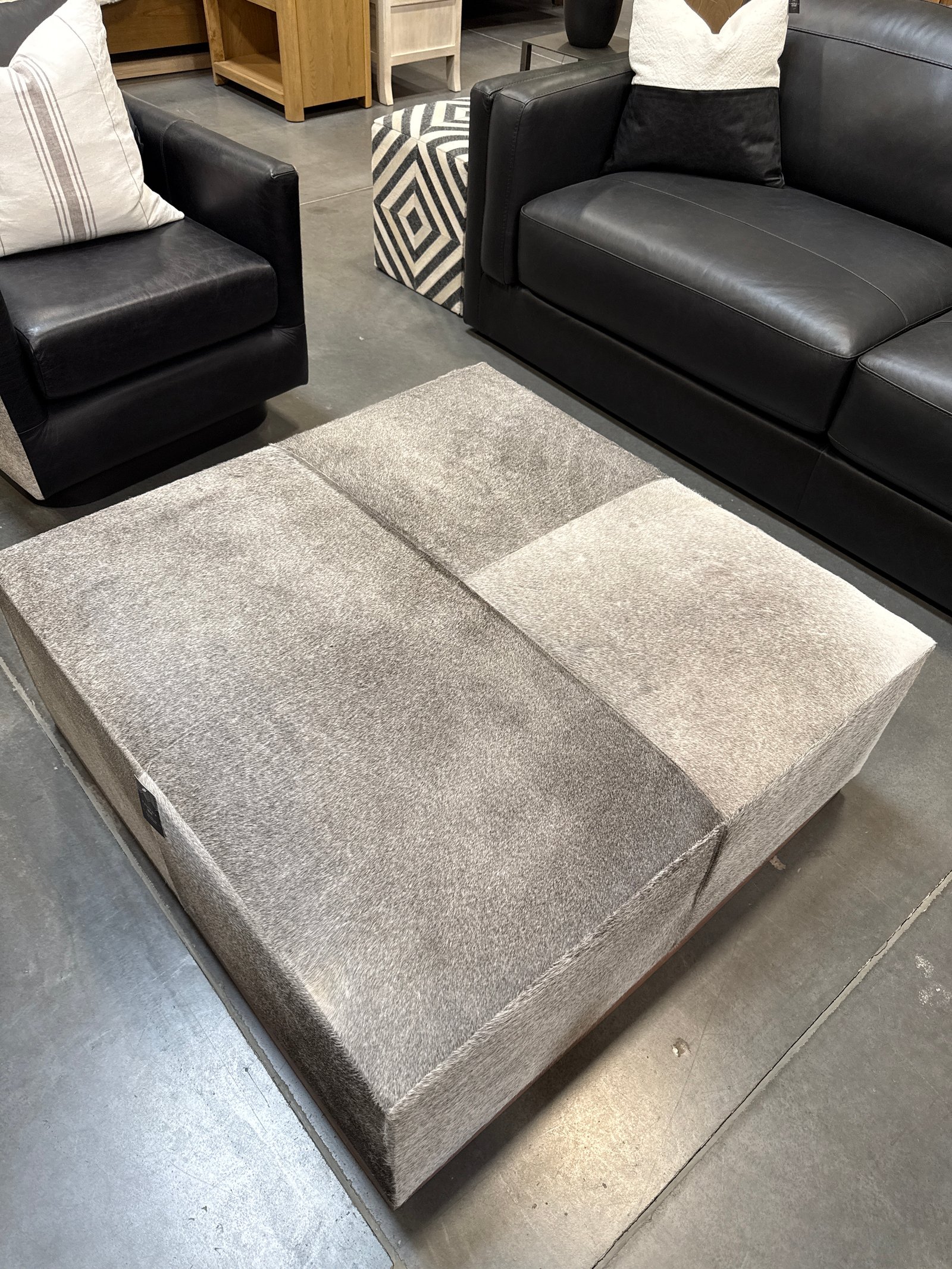 Square hair on hide ottoman